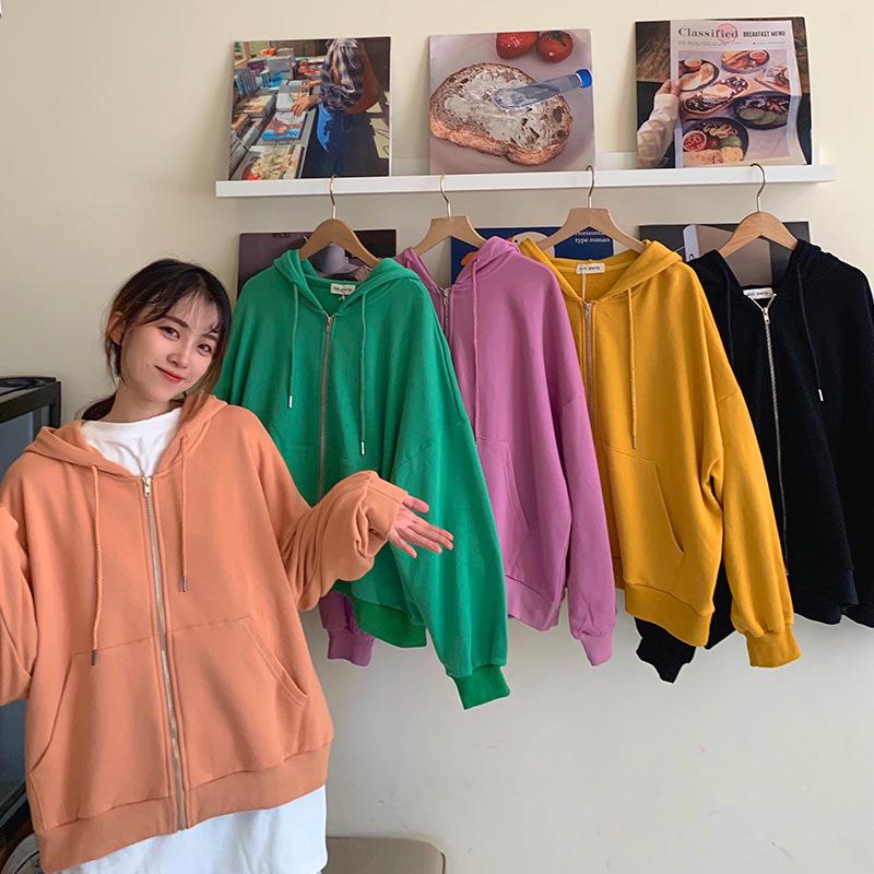 2026 New Women's Korean-Style Loose Hooded Cardigan: Long Sleeve Zipper Jacket for Spring & Autumn