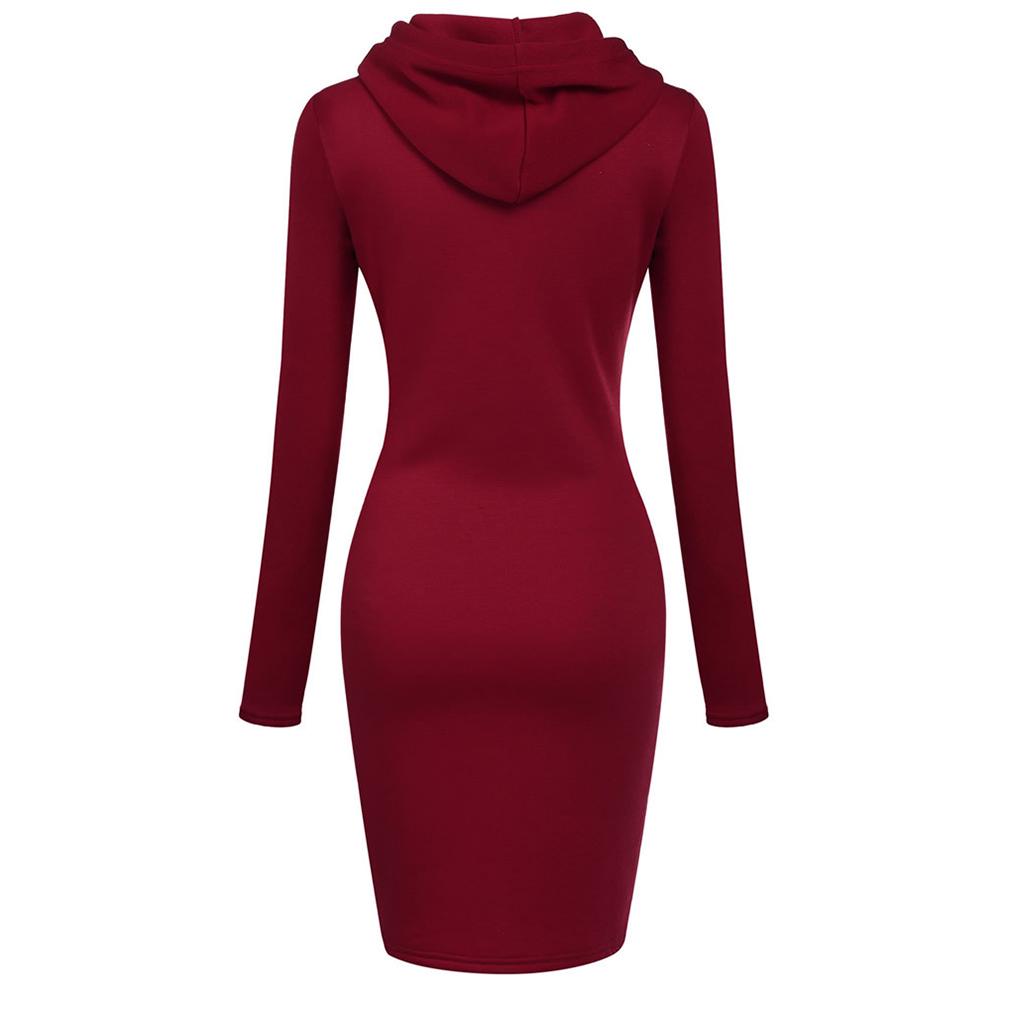Women Casual Dress Long Sleeve Hooded Jumper Pockets Sweater Tops