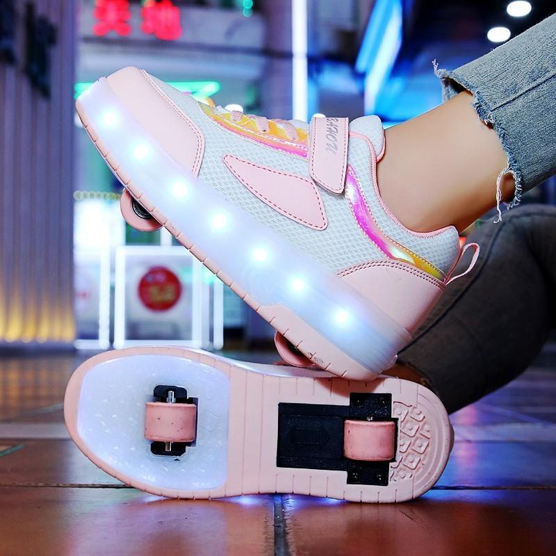Mesh Atmungsaktive Ausreißschuhe Doppelräder Jungen und Mädchen Rollschuhe Leuchtende Lichtschuhe