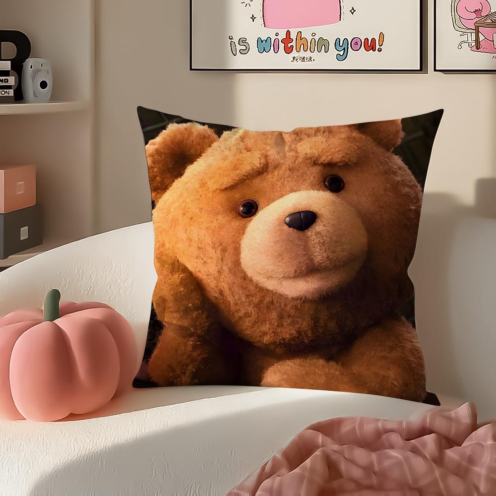 Movie TedTeddy Bear Cute Cushion Cover Pillowcase Short Plush Invisible zipper Room Sofa Cushion Cover