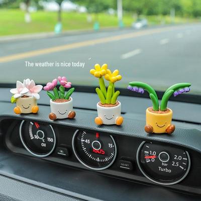 Cute Cartoon Elf Flower Pot Ornaments - Small Resin Decorations for Desk or Car Console