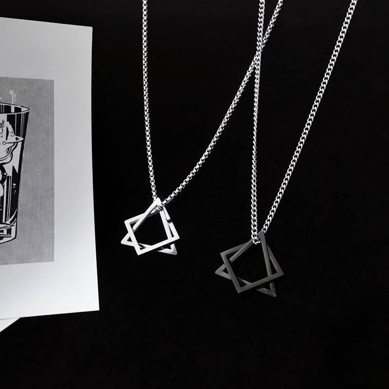 Geometric Triangle Square Combination Titanium Steel Hip-Hop Necklace Men'S Trendy Handsome Soil Cool Simple Pendant Accessories