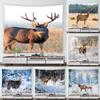 Winter Cedar Wild Elk Animal Print Pattern Home Dormitory Study Room Living Room Wall Decor Background Cloth Tapestry
