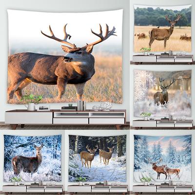Winter Cedar Wild Elk Animal Print Pattern Home Dormitory Study Room Living Room Wall Decor Background Cloth Tapestry