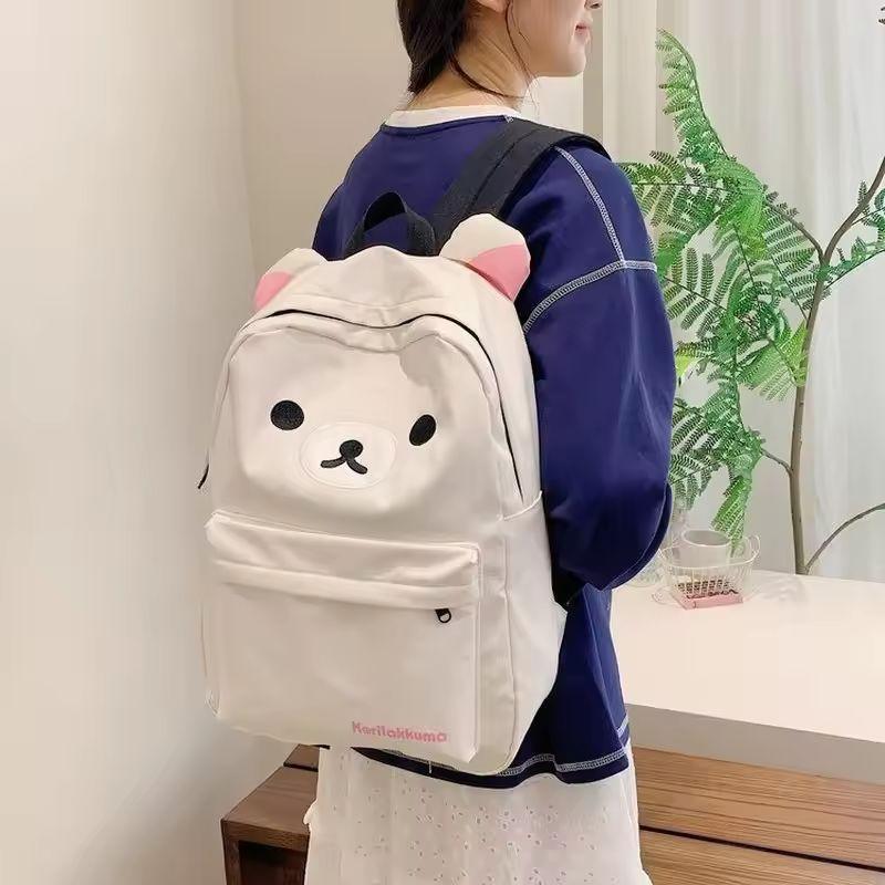 Cartoon Kawaii Rilakkumas Rucksack Korilakkuma Stickerei Wasserdichtes Nylon Rucksack Große Kapazität Mädchen Jungen Schüler Schultasche