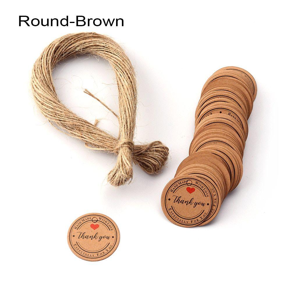 

White Gardening Labels Handcraft Round Thank You Labels Merry Christmas Kraft Paper Tags Hang Tag Round-Brown