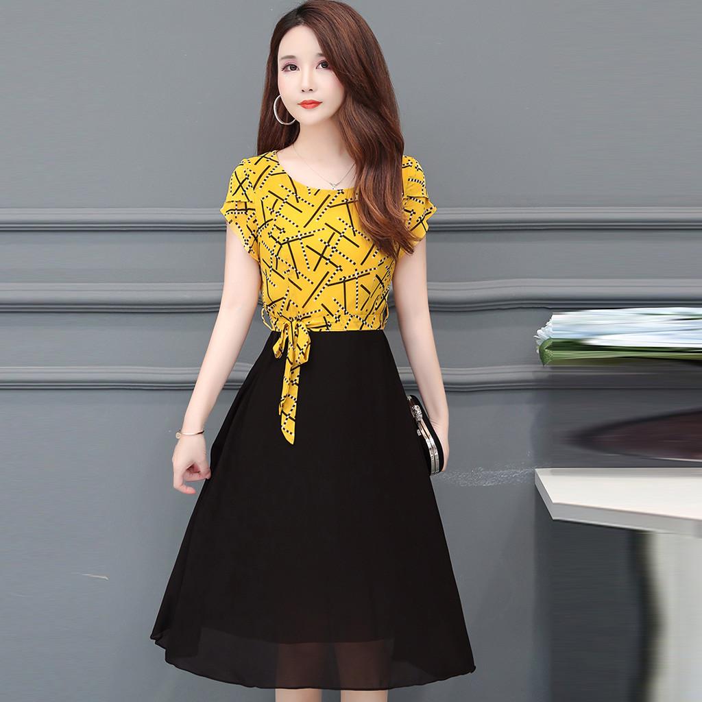 Fashion Casual Women  Short sleeve  Dress Striped Slim A-Line Dress