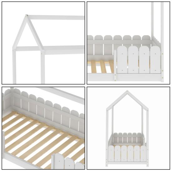 Single Bed Sturdy Construction High Stability Fence Design Mildew-proof Good Load-bearing Anti-fall Smooth Surface Frame Wooden Bedstead Bedroom