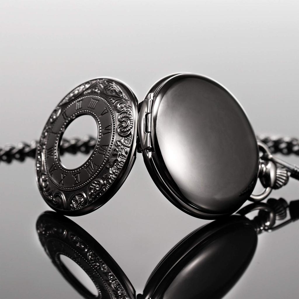 TREEWETO Men's Mechanical Skeleton Pocket Watch Roman Numeral Dial Gift Box Chain
