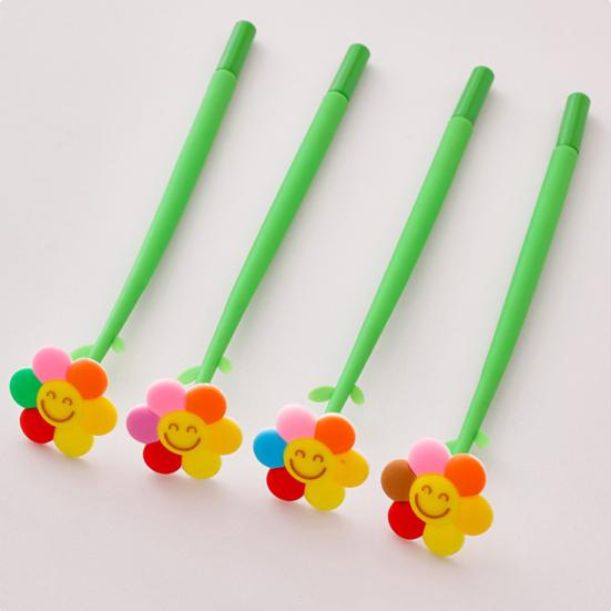 2Pcs Sunflower Gel Pen with Soft Silicone Grip Cute Smile Face