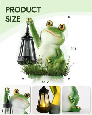 Solar Frog Garden Statue Light, Outdoor Waterproof Decorative Lantern, Cute Yard Art for Garden Patio or Porch