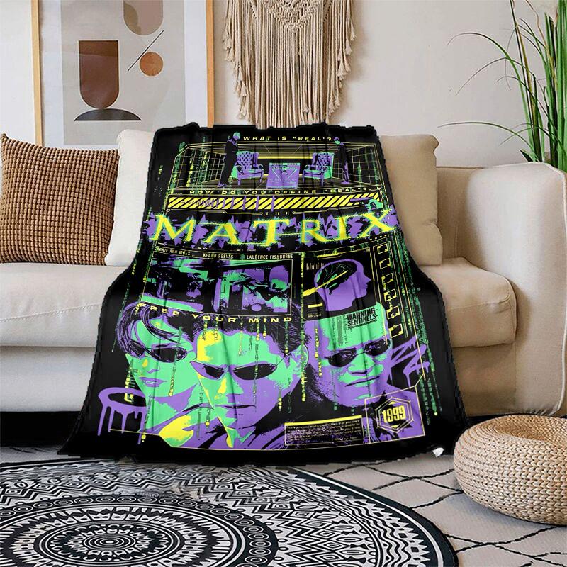 1pc The Matrix Neon Poster Cartoon Blanket,Portable Throw for Travel & Camping, All Season Cozy Blanket,Ideal Gift