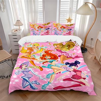 Magical Winx Adventure Print 3Pcs Bedding Setduvet Cover With 2 Bedropillowcase Home Birthday Gift