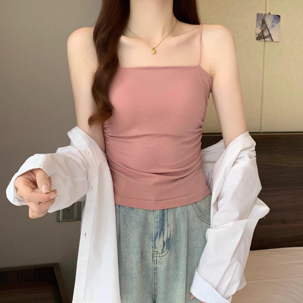 2026 Spring Korean Style Backless Slim Bandeau Top with Padded Ruffles for Women