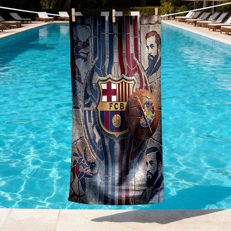 Barcelona FC Soccer Print Beach Towel Design, Soft, Lightweight. for Home Bathroom, Spa, Pool, Yoga, Surfing, Camping, Gift for Family, Friend