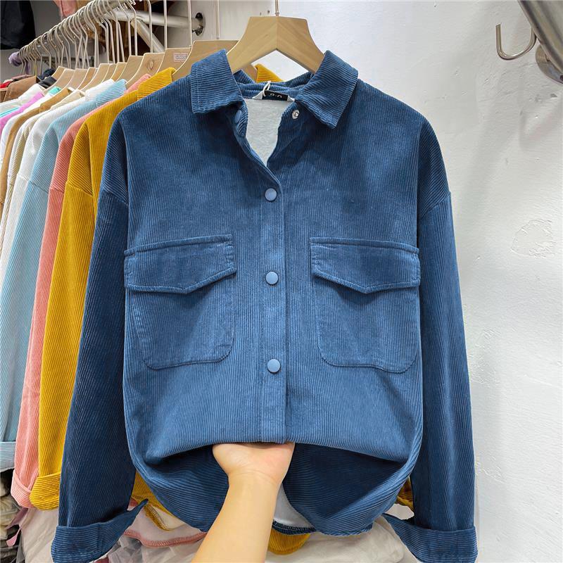 Women's Velvet Corduroy Shirt Jacket - Simple & Fashionable, Perfect for Spring and Autumn