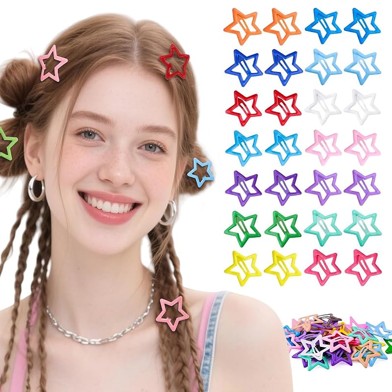20 PCS 1.22 Inches Star Hair Clips Snap Star Hair Barrettes Cute Lovely Accessories, Non Slip Clips for Girls Women 2000s Y2K Silver Metal Hair Clips