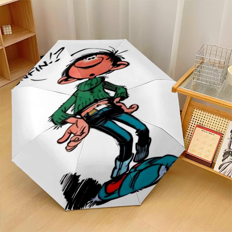 Gaston Lagaffe Winddichter Automatischer 8-Rippen Faltbarer Regenschirm Tragbarer Outdoor Sonnenschirm