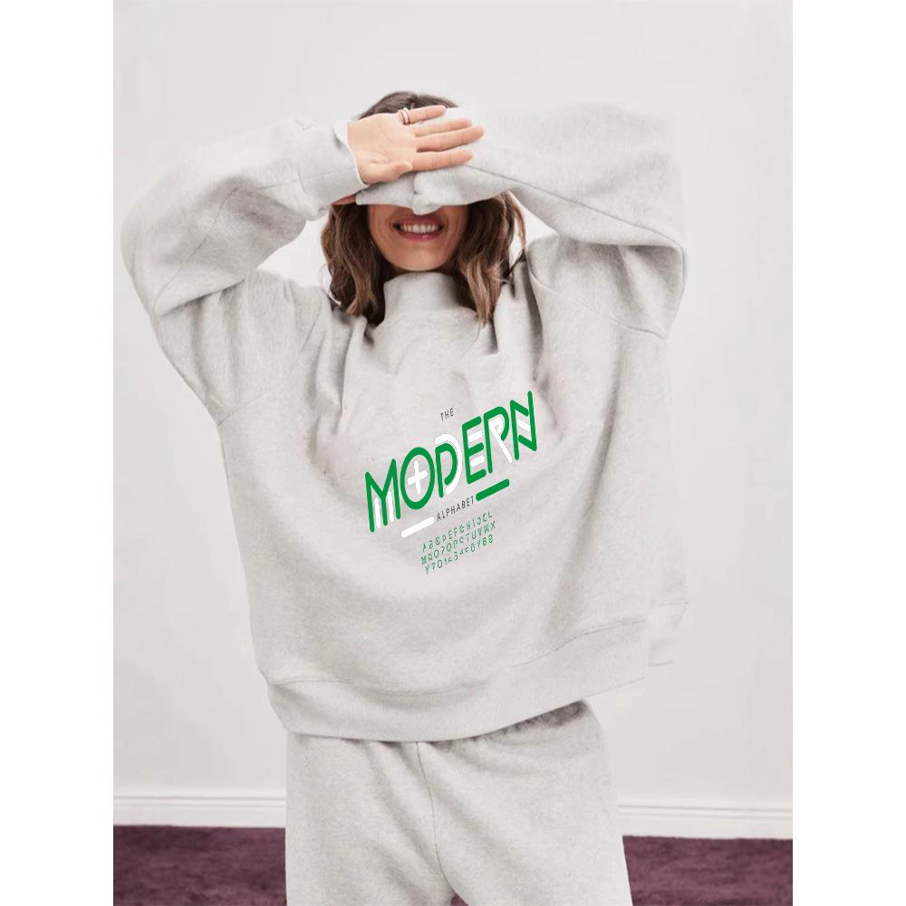 European Heavyweight Autumn Women's Trendy Hoodie - Casual Loose Fit, Hot Stamping, Long Sleeve, Mid-High Neck.