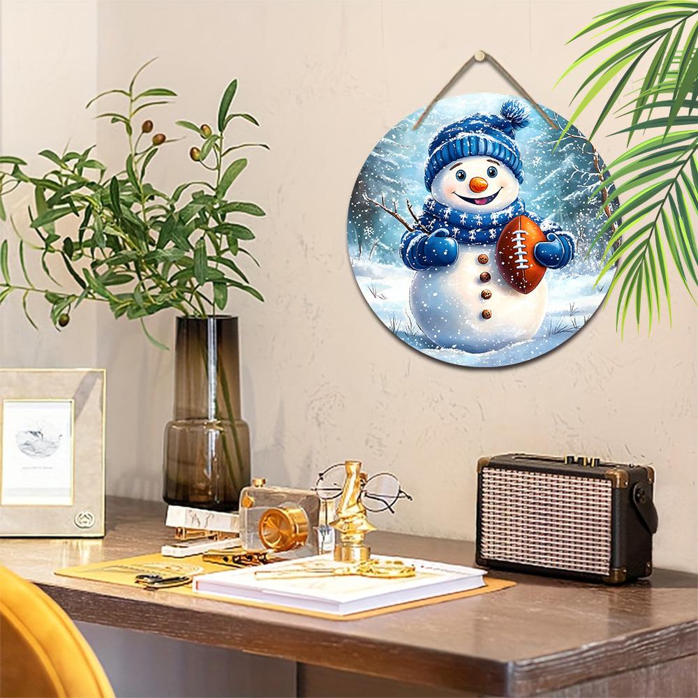 Cute Winter Wonderland Wooden Christmas Sign with Adorable Snowman Rugby Pattern, Ideal for Front Door Wall Hanging Decor, Ideal Christmas Gift