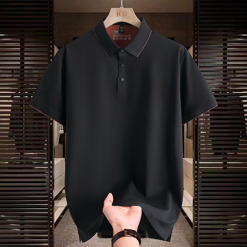 

Dmo Ice Silk Polo Retro Short Sleeve Polo Shirt Men s Summer Versatile Top Shirt Color blocked Collar T-shirt 2XL чёрный