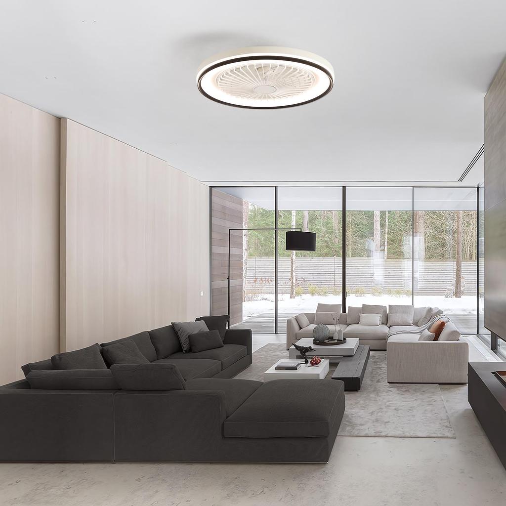 Sofucor 48.2cm Flat Ceiling Fan with 6-stage Remote Control, Super Quiet DC Motor, RGB & 3-color Light, Dimmable – Ideal for the Bedroom