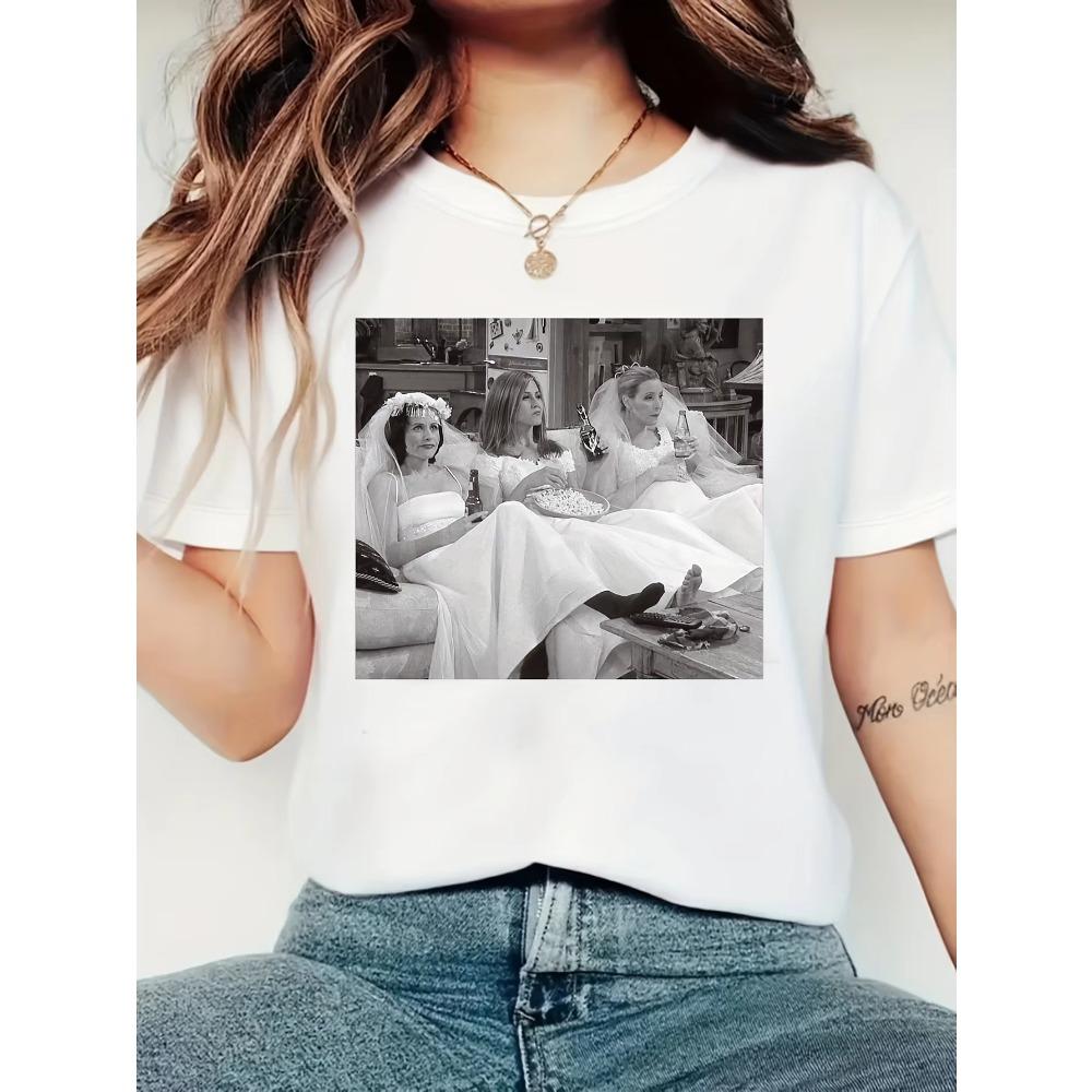 Friends Monica Rachel Phoebe T-shirt Vintage Washed 90s Retro Aesthetic Y2K Unisex Oversized Crew Neck Cotton Short Sleeve Tee