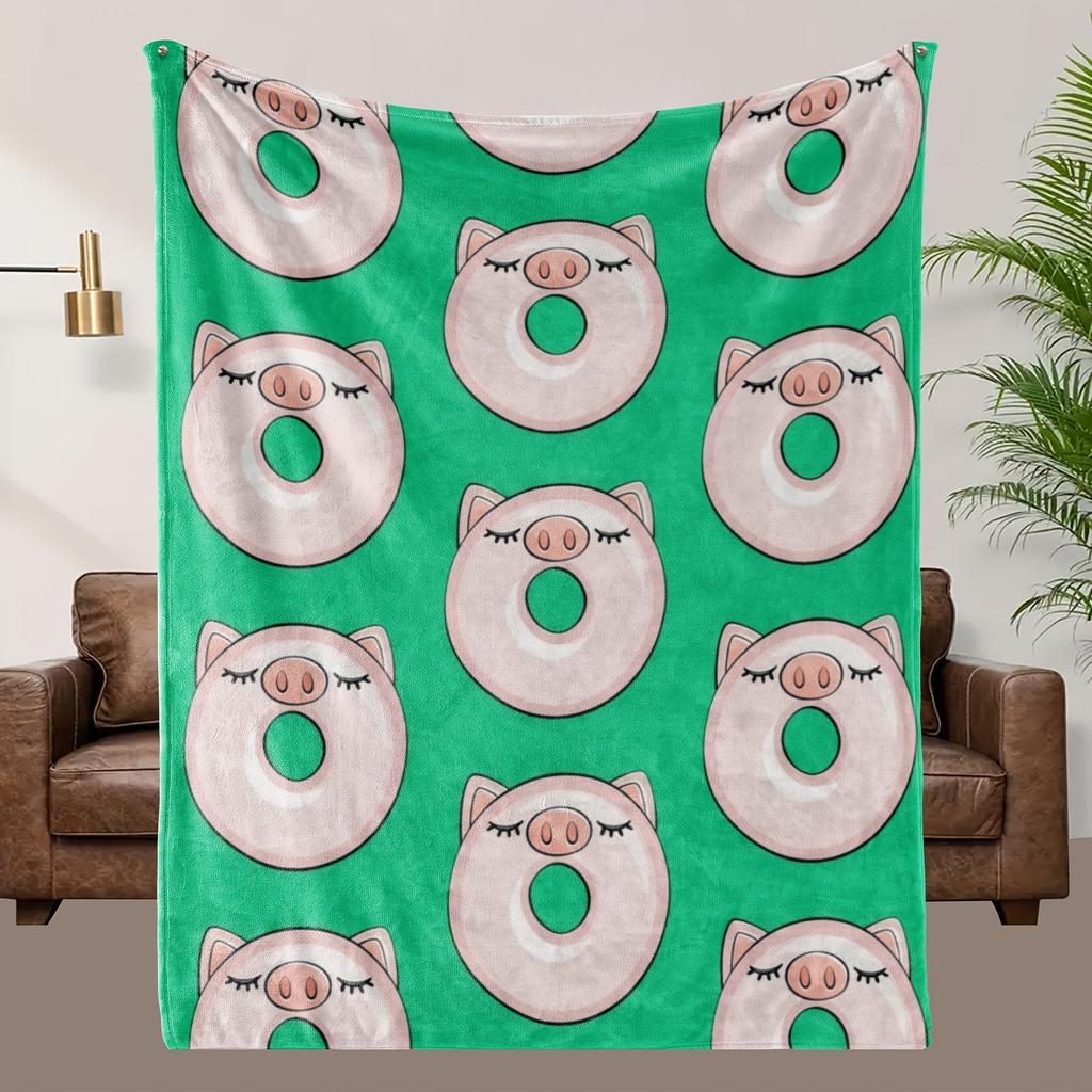 A Cozy Piggy Theme Pattern Fleece Blanket, Perfect Gift, Soft High-Definition Digital Print, All-Season! Soft, Breathable