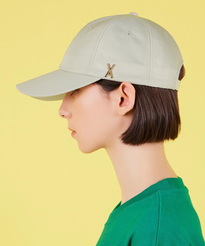 Bajal Studded Logo Oversized Poly Ball Cap Beige