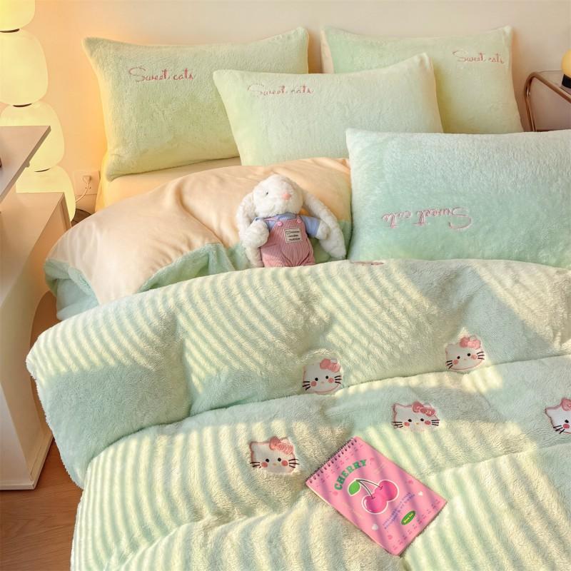 Winter Thick Milk Flannel Bedding Set Cartoon Double-sided Warm Duvet Cover Sheet Bedspread