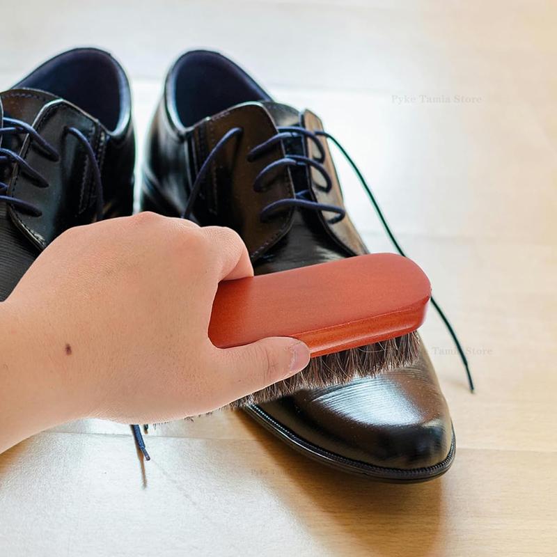 Quality Leather Shoe Brush Solid Wooden Handle Details Polishing and Cleaning Brush Horse Hair Soft Wood Brush Shoe Accessories