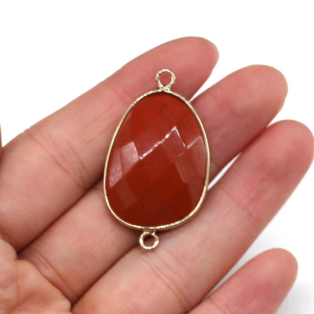 1Pc Faceted Water Drop Natural Stone Connector Pendant 22×38mm Golden Zinc Alloy Bezel Wrapped Double Loops Gemstone Link Charm For DIY Jewelry Making