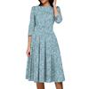 Lässiges und modisches Kleid für Damen mit Blumenmuster, 3/4-Ärmeln, Tasche und Reißverschluss auf der Rückseite