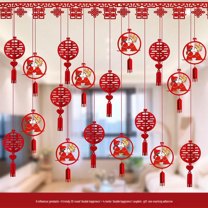 Wedding Room Decor Set: Double Happiness Ornaments, Living Room Banners & Bride s Bedroom Supplies