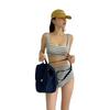 2023 Black & White Striped High Waist Backless Korean Bikini Two-Piece Swimsuit for Women