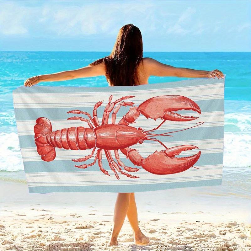 Vintage Red Lobster Nostalgic Beach Towel, Soft Microfiber for Swimming Travel Camping