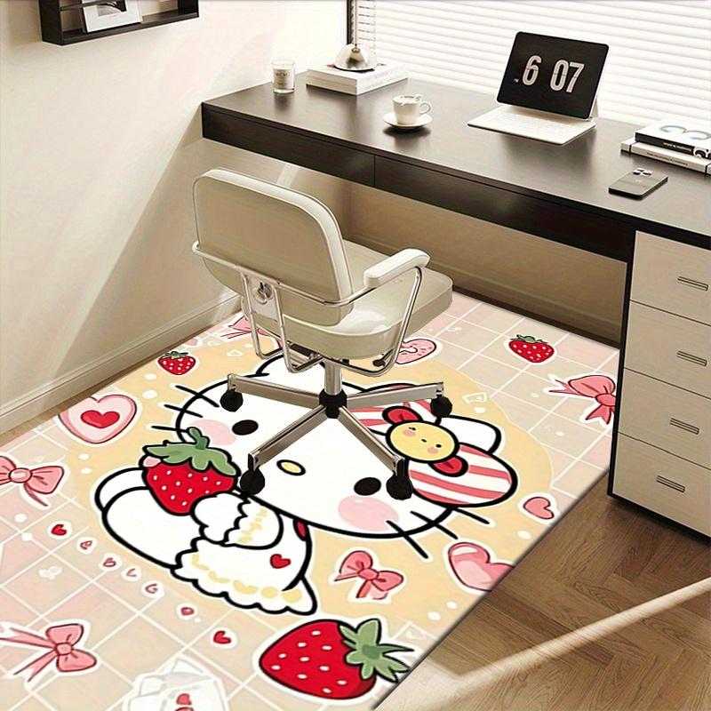 Office Rug Hello Kitty, Strawberry Anti-Slip Rug, Machine Washable for Living Room, Bedroom, Office, Multiple Sizes, Bedroom Mat, Decorative Mat, Dura
