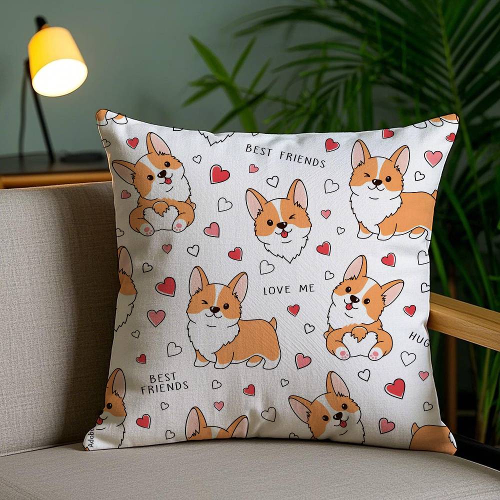 

Cartoon Cute Tech Dog Pillow Case Anti-dustmite Pillowcase Invisible zipper silky short plush Sofa cushion cover 12x12Inch