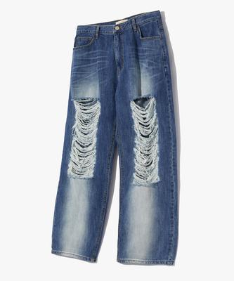 COFWI Double Distressed Washed Denim Pants