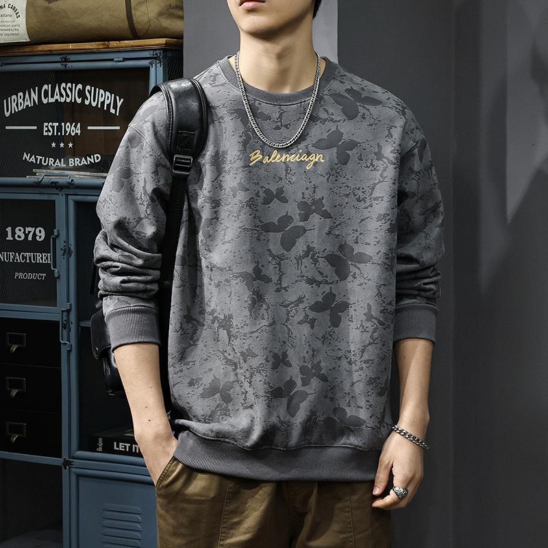 

Осенний американский уличный мужской свитер Ruffian, тяжелая замшевая куртка с круглым вырезом, свободная рубашка большого размера с длинным рукавом 4XL темно-серого