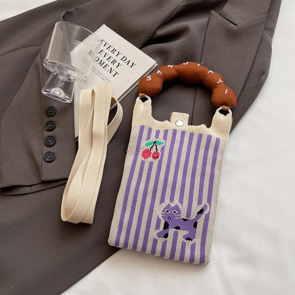 Knitted Mobile Phone Bag New Convenient Storage Student Cute Cartoon Fashion Messenger Bag