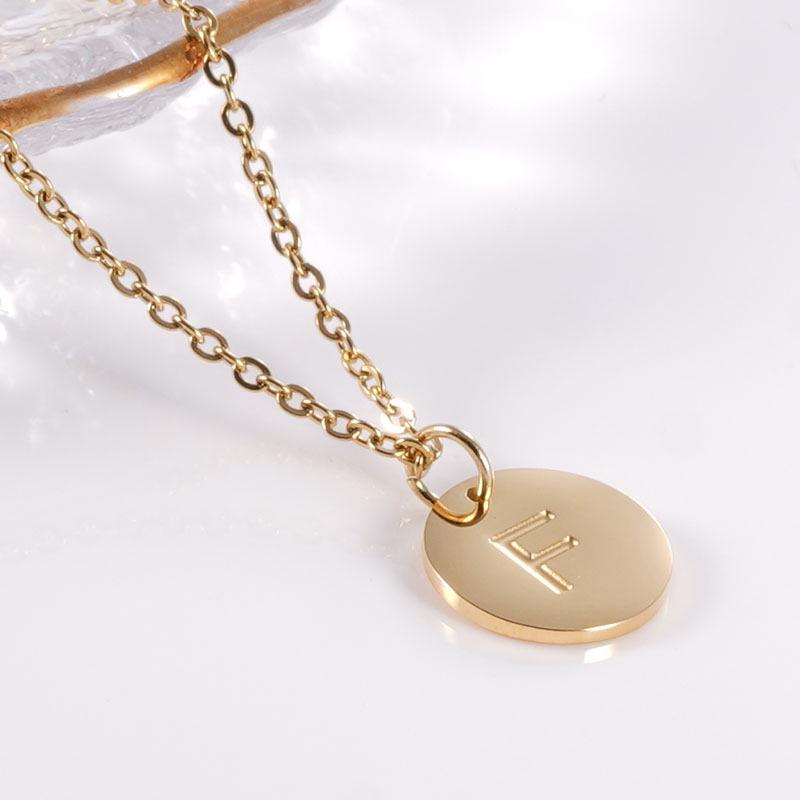 18K Gold Stainless Steel Minimalist Letter Necklace with 26 Round Pendant Options