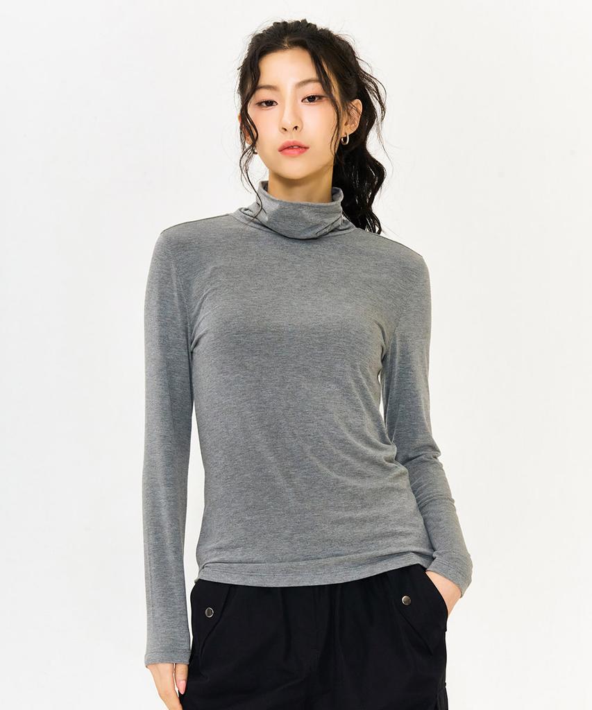 CHASECULT Women'S Basic Turtleneck T-Shirt - Grey