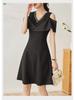 Nanyou Elegant Diamond V-Neck Off-Shoulder Slim Dress for Women