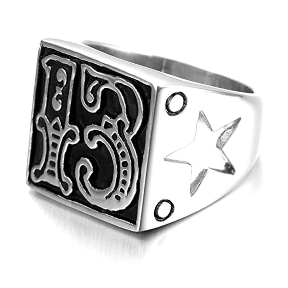 Number 13 Hollow Out Star Ring 316L Stainless Steel Rock Man Punk Ring Size 7-13