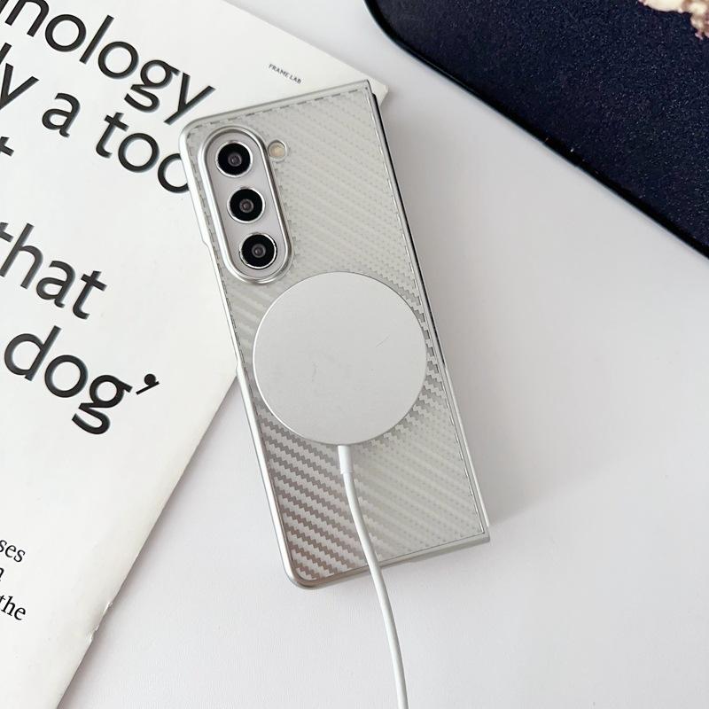 Simple Business Plating Transparent Carbon Fiber Magnetic Phone Case for Samsung Galaxy Z Fold 6 5 4 3 Fold 6 Fold 5 Fold 4 Fold 3