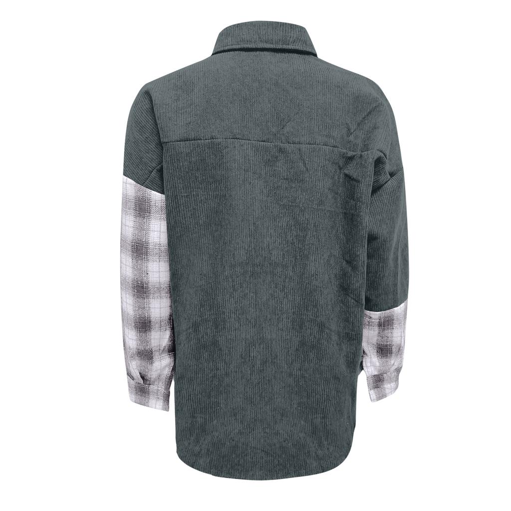 Women's Plaid Shirt Long Sleeved Loose Pocket Shirt Jacket