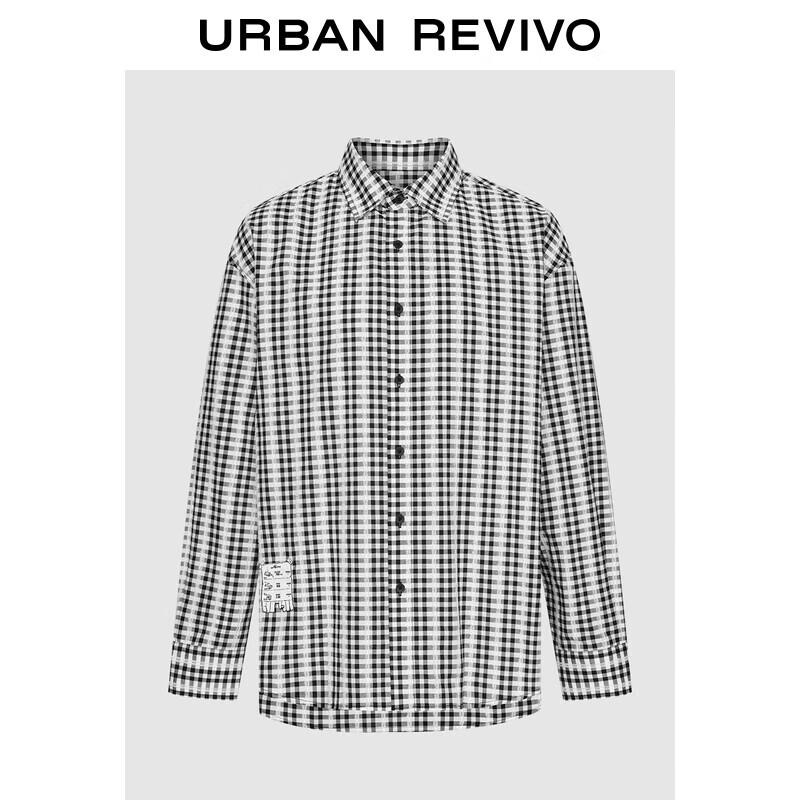 UR Men s Oversized Color Block Plaid Open Front Shirt L