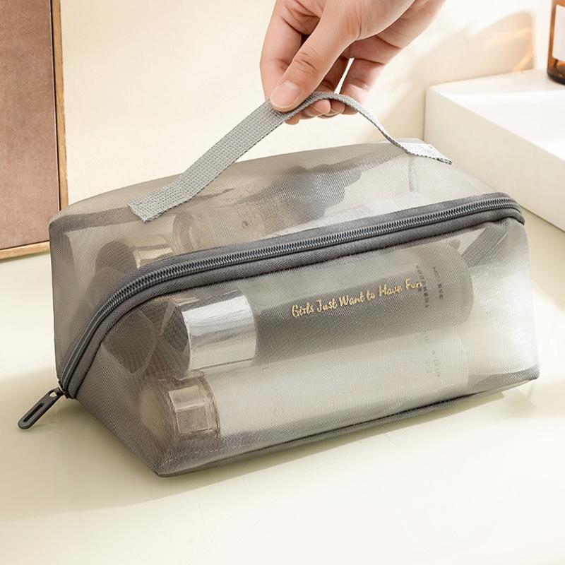 Neue Kosmetiktasche mit großem Fassungsvermögen aus Mesh, transparent, Waschtasche, Reise-Kosmetiktaschen, Damen-Handheld-Make-up-Beutel, Reise-Toilettentasche