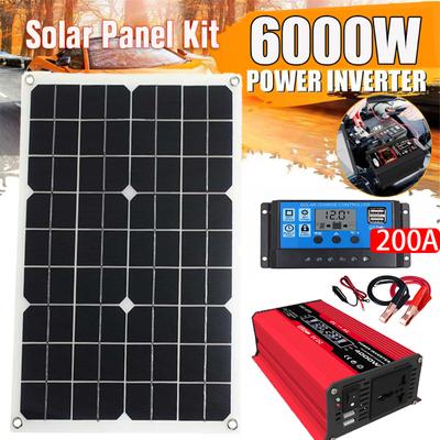 6000W Pure Sine Wave Inverter Solar Panel Kit Complete Power Bank for Car Battery Charger Yacht RV Boat Moblie Phone